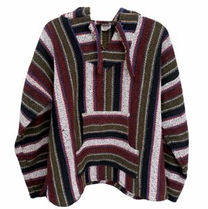 Vintage Baja Unisex Hoodie Pullover Striped Mexican Drug Rug Multicolor XL